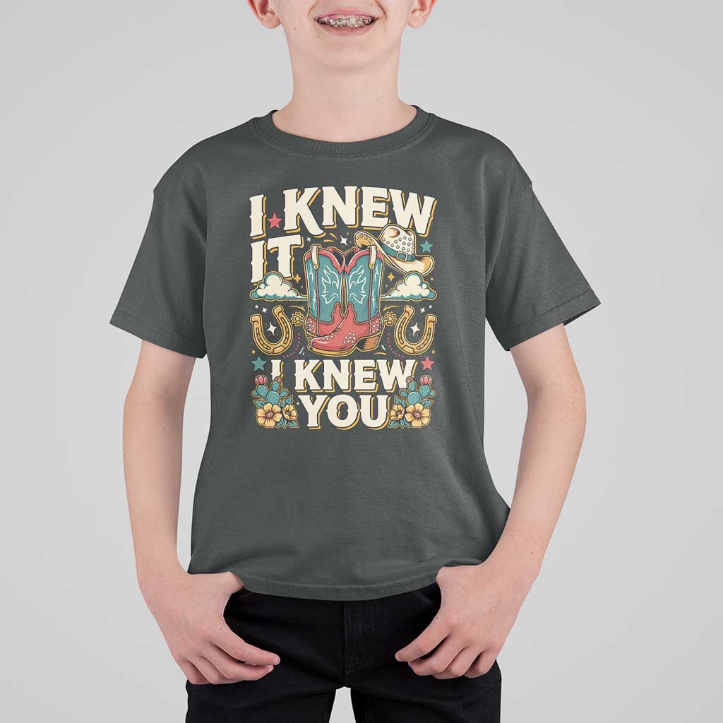 Retro Coastal Cowgirl I Knew It I Knew You T Shirt For Kid Pink Boots Vintage Country Pop Music Western Floral Graphic