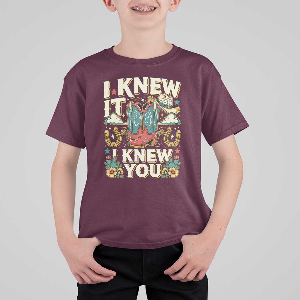 Retro Coastal Cowgirl I Knew It I Knew You T Shirt For Kid Pink Boots Vintage Country Pop Music Western Floral Graphic