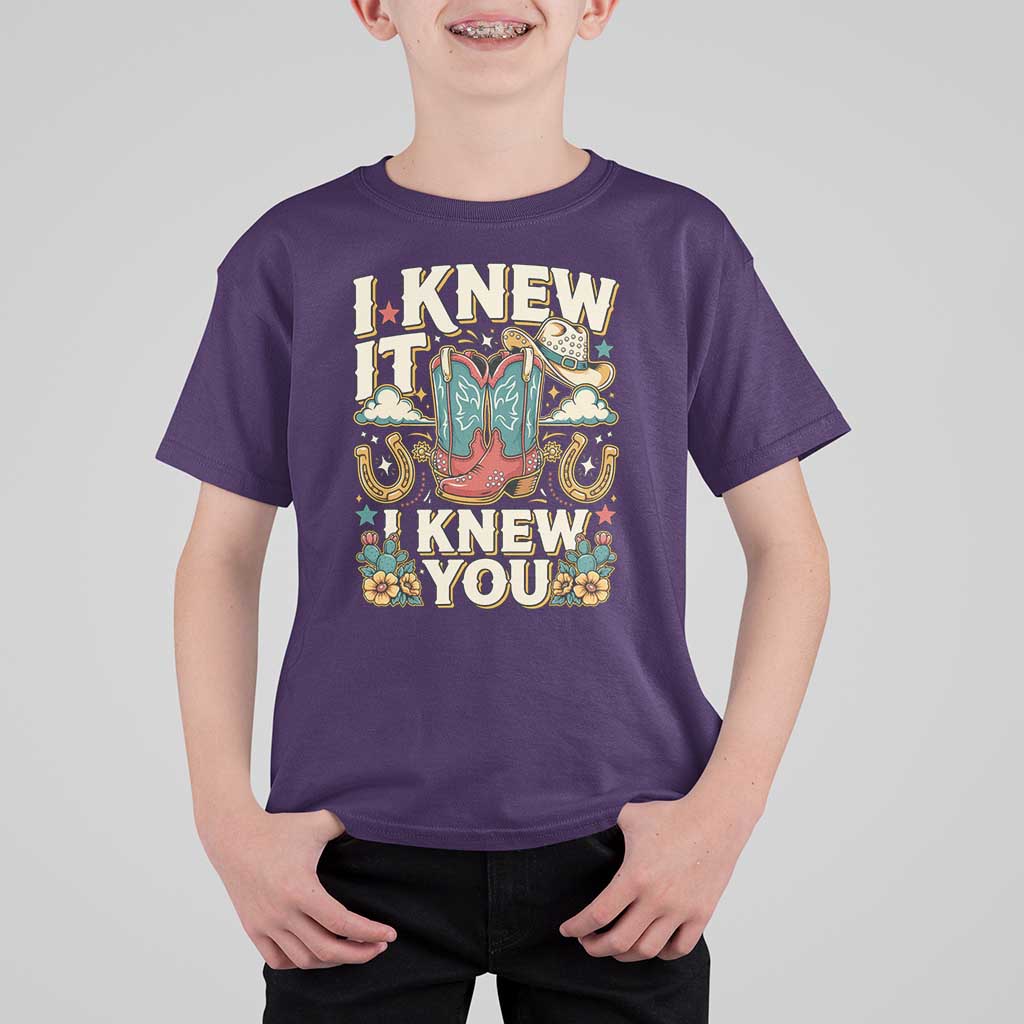 Retro Coastal Cowgirl I Knew It I Knew You T Shirt For Kid Pink Boots Vintage Country Pop Music Western Floral Graphic