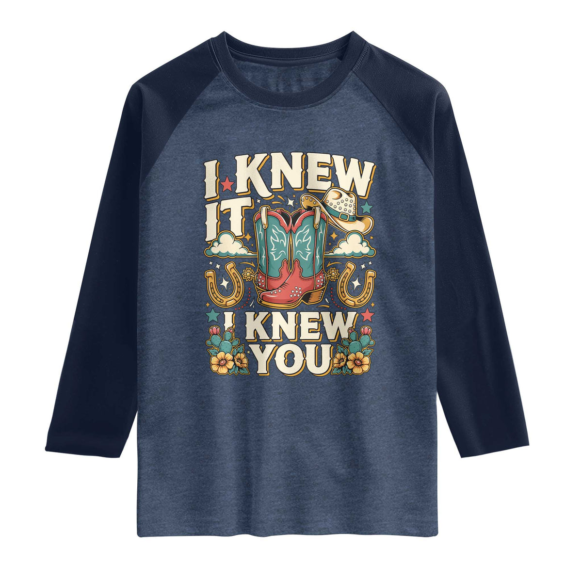 Retro Coastal Cowgirl I Knew It I Knew You Raglan Shirt Pink Boots Vintage Country Pop Music Western Floral Graphic