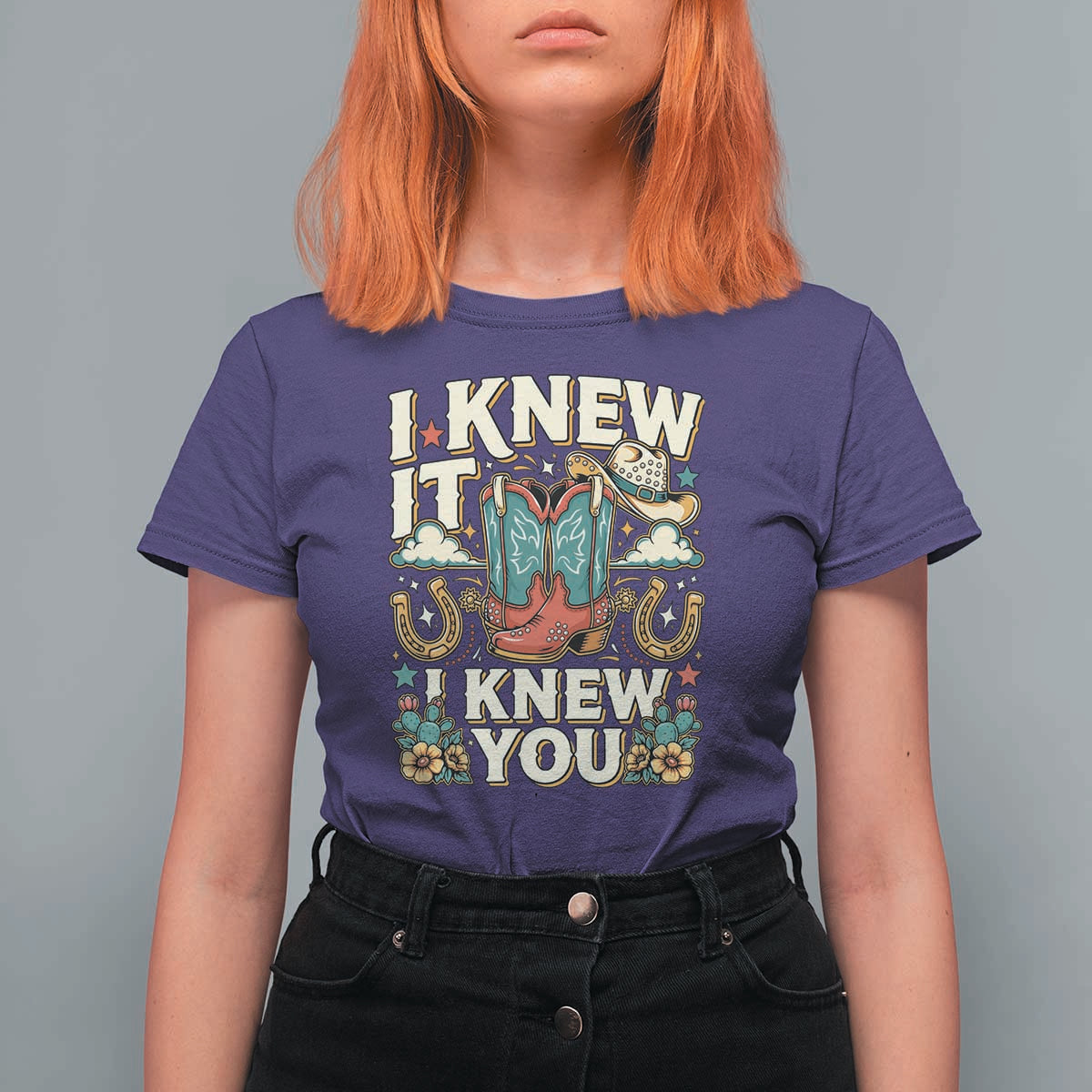 Retro Coastal Cowgirl I Knew It I Knew You T Shirt For Women Pink Boots Vintage Country Pop Music Western Floral Graphic