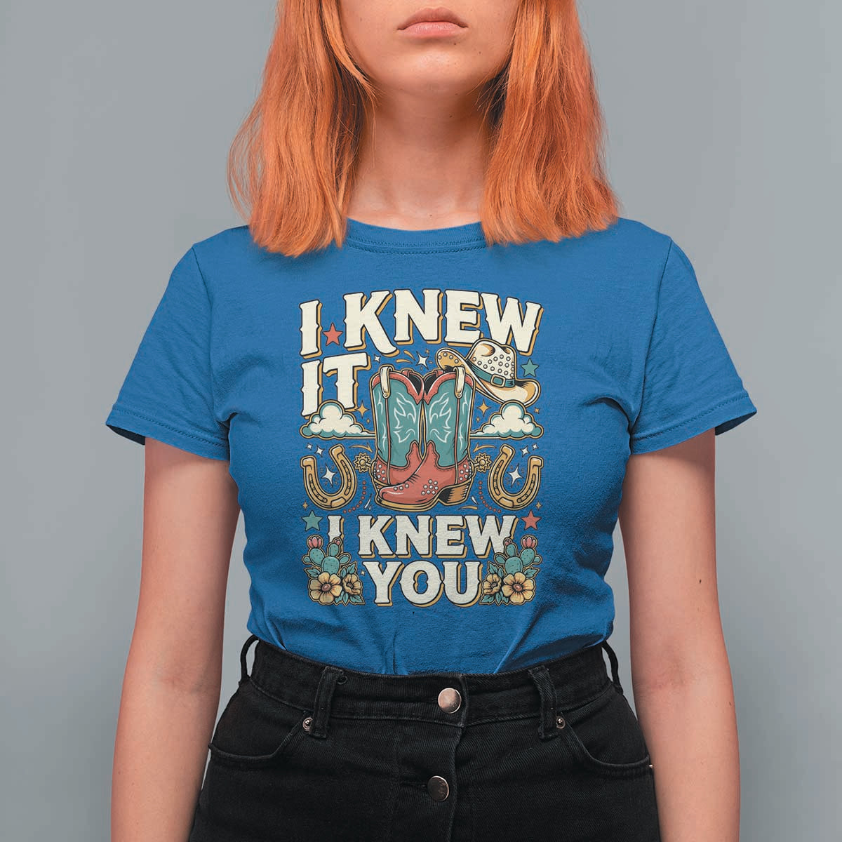 Retro Coastal Cowgirl I Knew It I Knew You T Shirt For Women Pink Boots Vintage Country Pop Music Western Floral Graphic