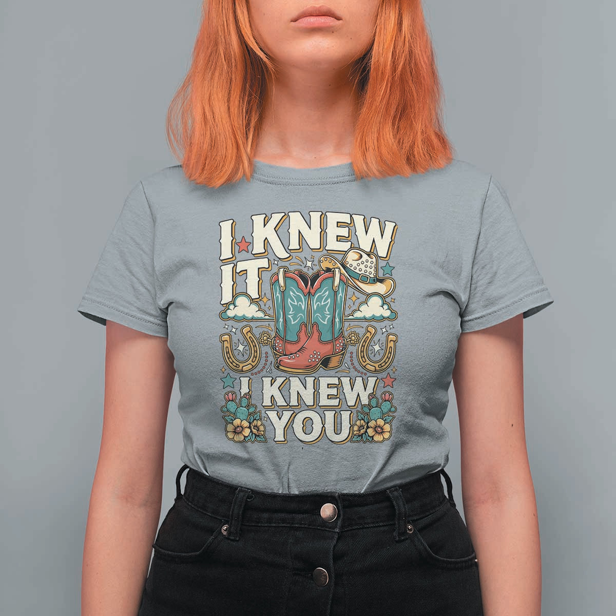 Retro Coastal Cowgirl I Knew It I Knew You T Shirt For Women Pink Boots Vintage Country Pop Music Western Floral Graphic
