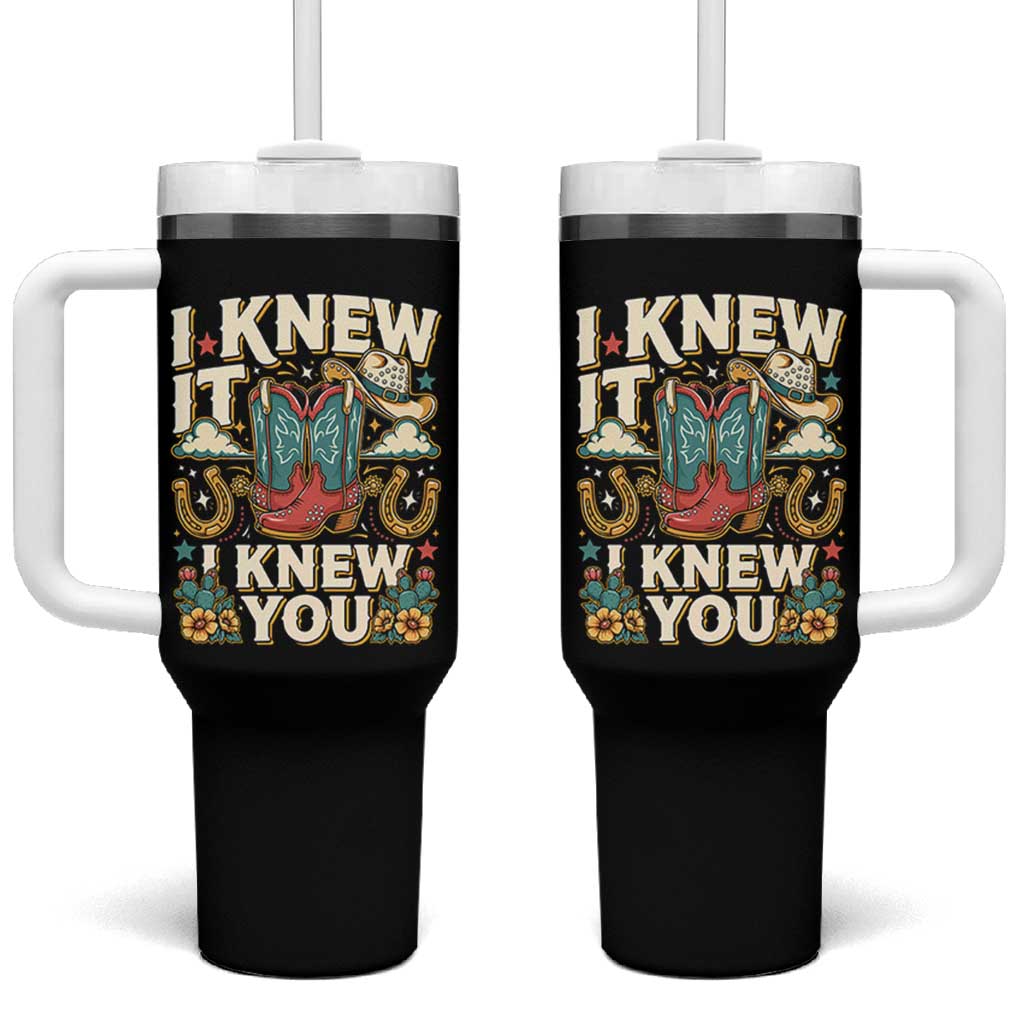 Retro Coastal Cowgirl I Knew It I Knew You Tumbler With Handle Pink Boots Vintage Country Pop Music Western Floral Graphic