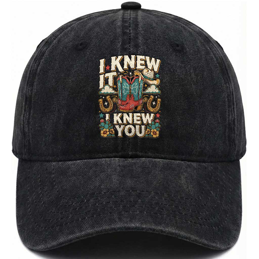Retro Coastal Cowgirl I Knew It I Knew You Washed Cotton Baseball Cap Pink Boots Vintage Country Pop Music Western Floral Graphic
