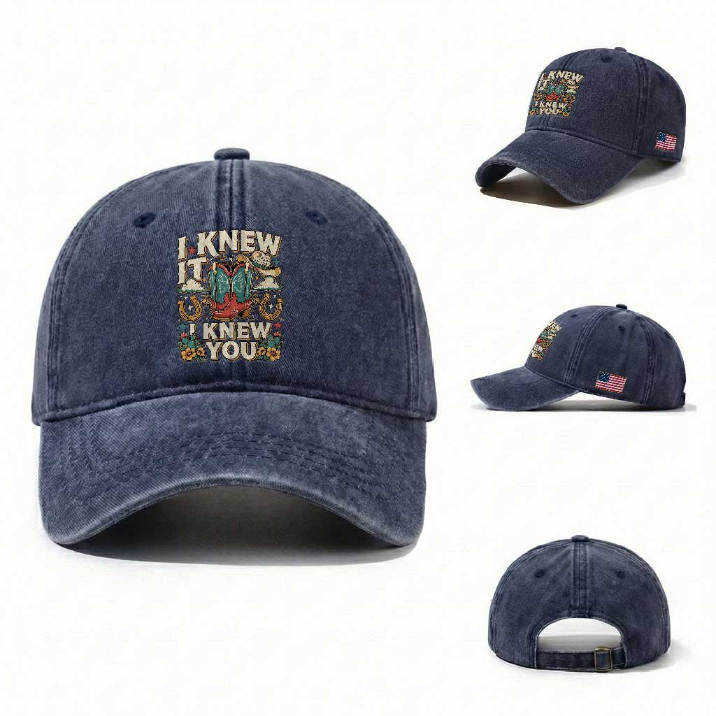 Retro Coastal Cowgirl I Knew It I Knew You Washed Cotton Baseball Cap Pink Boots Vintage Country Pop Music Western Floral Graphic