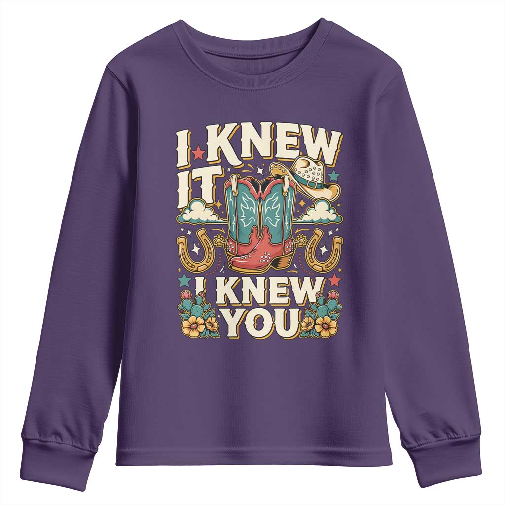 Retro Coastal Cowgirl I Knew It I Knew You Youth Sweatshirt Pink Boots Vintage Country Pop Music Western Floral Graphic