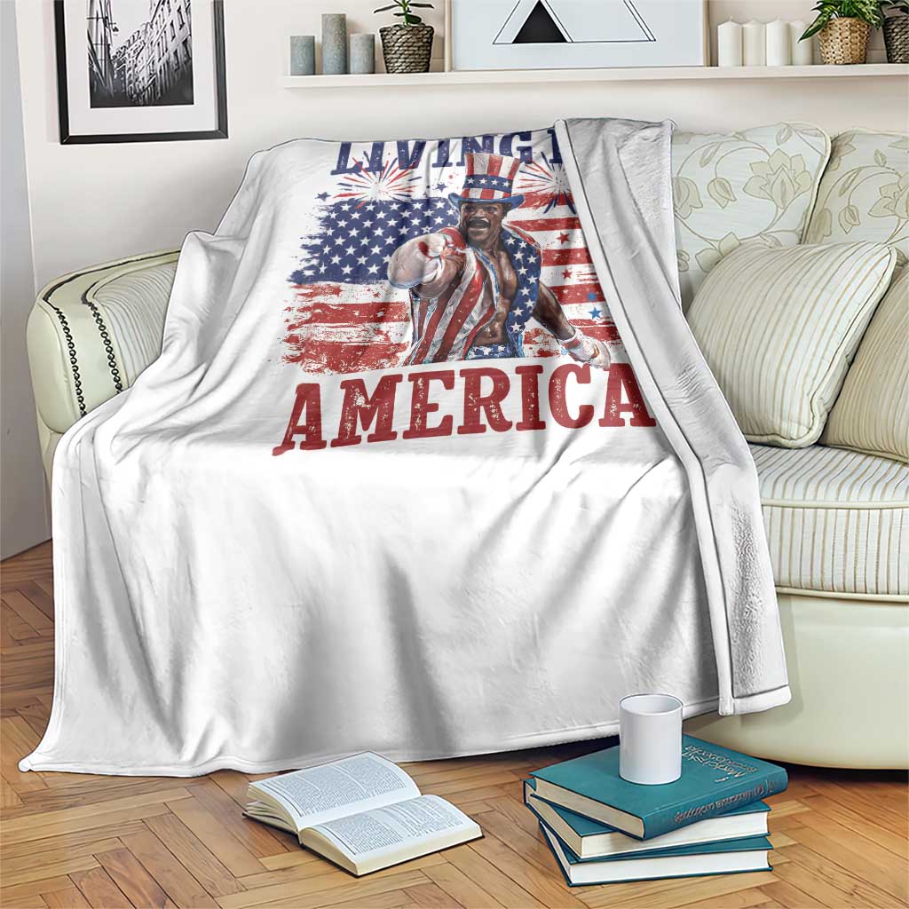 Living In America Funny Patriotic Heavyweight Boxer Throw Blanket Vintage Distressed Flag Uncle Sam Hat Boxing Champion