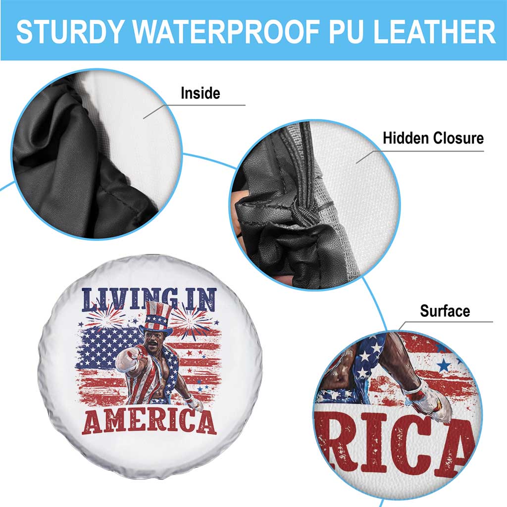 Living In America Funny Patriotic Heavyweight Boxer Spare Tire Cover Vintage Distressed Flag Uncle Sam Hat Boxing Champion