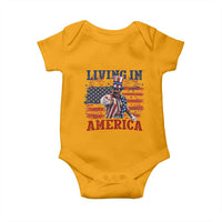 Living In America Funny Patriotic Heavyweight Boxer Baby Onesie Vintage Distressed Flag Uncle Sam Hat Boxing Champion