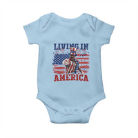 Living In America Funny Patriotic Heavyweight Boxer Baby Onesie Vintage Distressed Flag Uncle Sam Hat Boxing Champion