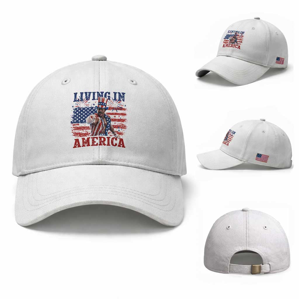 Living In America Funny Patriotic Heavyweight Boxer Baseball Cap Vintage Distressed Flag Uncle Sam Hat Boxing Champion