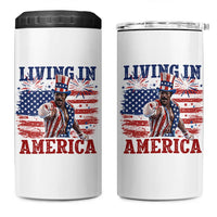 Living In America Funny Patriotic Heavyweight Boxer 4 in 1 Can Cooler Tumbler Vintage Distressed Flag Uncle Sam Hat Boxing Champion