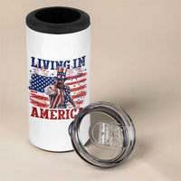 Living In America Funny Patriotic Heavyweight Boxer 4 in 1 Can Cooler Tumbler Vintage Distressed Flag Uncle Sam Hat Boxing Champion