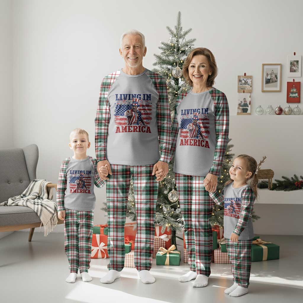 Living In America Funny Patriotic Heavyweight Boxer Plaid Pajama Set Vintage Distressed Flag Uncle Sam Hat Boxing Champion