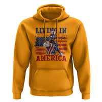 Living In America Funny Patriotic Heavyweight Boxer Hoodie Vintage Distressed Flag Uncle Sam Hat Boxing Champion