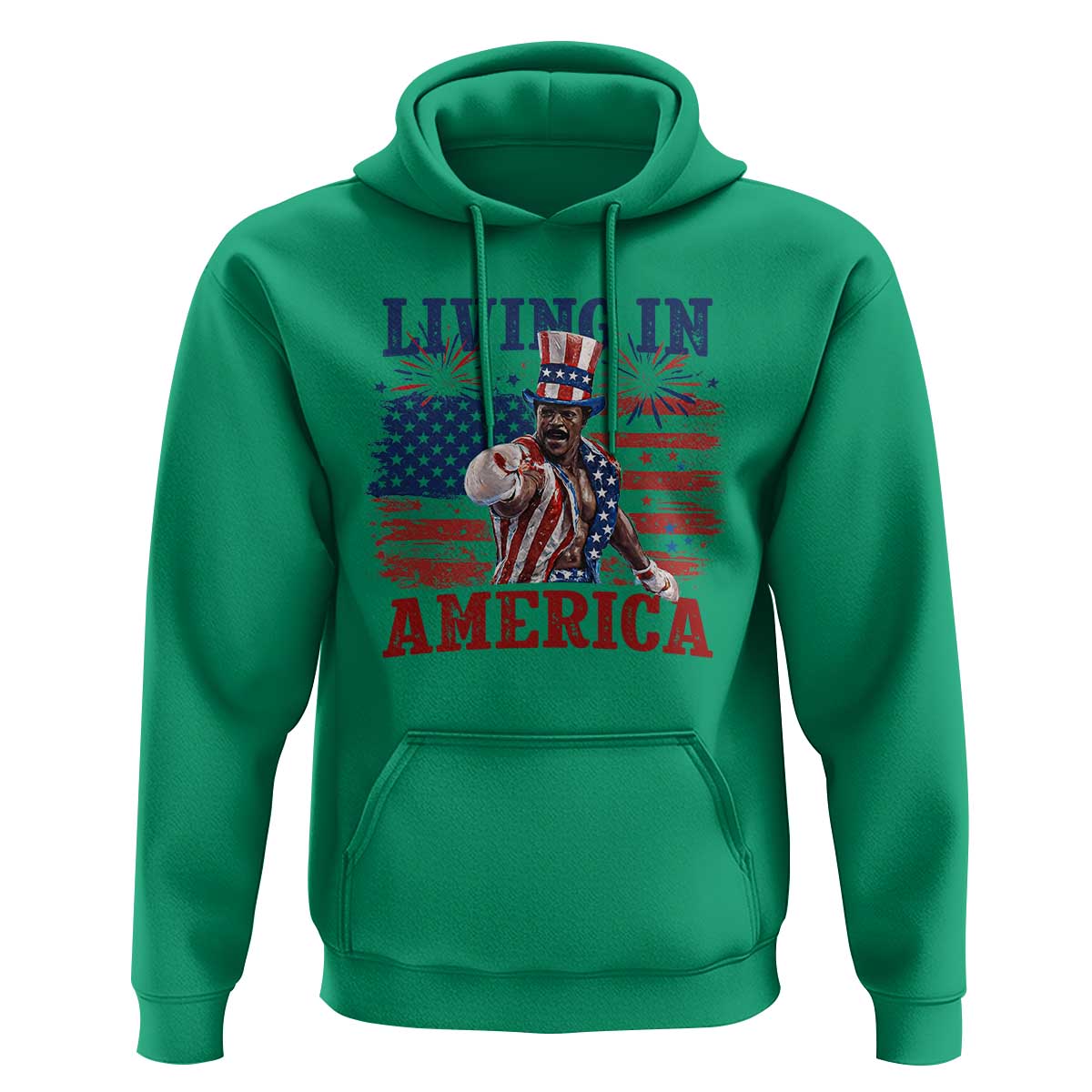 Living In America Funny Patriotic Heavyweight Boxer Hoodie Vintage Distressed Flag Uncle Sam Hat Boxing Champion