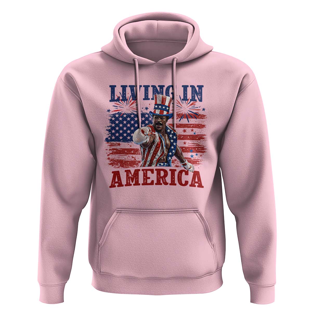 Living In America Funny Patriotic Heavyweight Boxer Hoodie Vintage Distressed Flag Uncle Sam Hat Boxing Champion