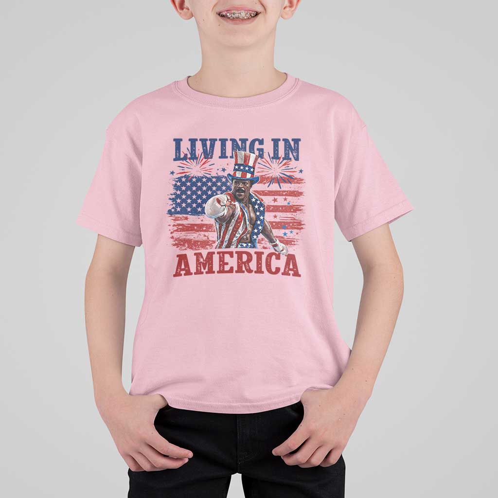 Living In America Funny Patriotic Heavyweight Boxer T Shirt For Kid Vintage Distressed Flag Uncle Sam Hat Boxing Champion