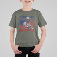Living In America Funny Patriotic Heavyweight Boxer T Shirt For Kid Vintage Distressed Flag Uncle Sam Hat Boxing Champion