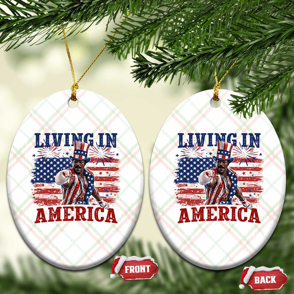 Living In America Funny Patriotic Heavyweight Boxer Ceramic Ornament Vintage Distressed Flag Uncle Sam Hat Boxing Champion