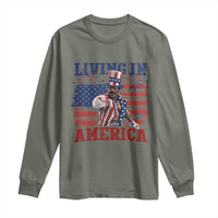 Living In America Funny Patriotic Heavyweight Boxer Long Sleeve Shirt Vintage Distressed Flag Uncle Sam Hat Boxing Champion