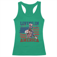 Living In America Funny Patriotic Heavyweight Boxer Racerback Tank Top Vintage Distressed Flag Uncle Sam Hat Boxing Champion