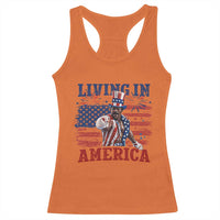 Living In America Funny Patriotic Heavyweight Boxer Racerback Tank Top Vintage Distressed Flag Uncle Sam Hat Boxing Champion