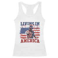 Living In America Funny Patriotic Heavyweight Boxer Racerback Tank Top Vintage Distressed Flag Uncle Sam Hat Boxing Champion