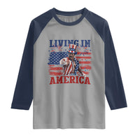 Living In America Funny Patriotic Heavyweight Boxer Raglan Shirt Vintage Distressed Flag Uncle Sam Hat Boxing Champion