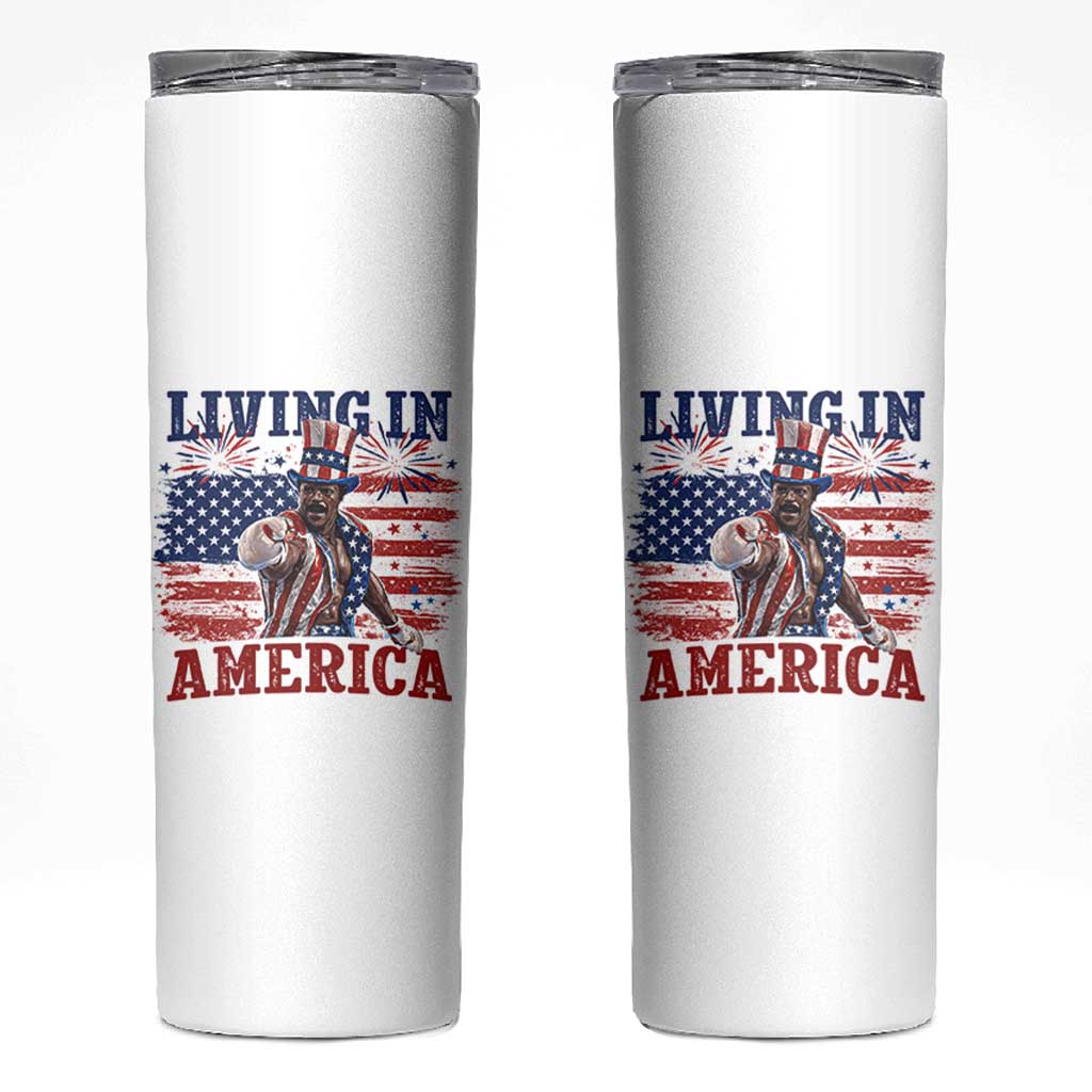 Living In America Funny Patriotic Heavyweight Boxer Skinny Tumbler Vintage Distressed Flag Uncle Sam Hat Boxing Champion