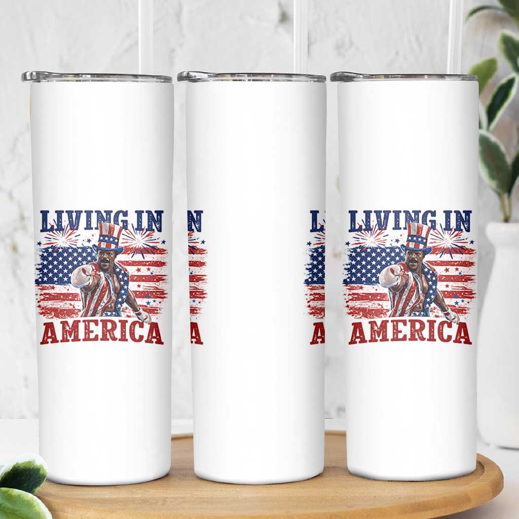 Living In America Funny Patriotic Heavyweight Boxer Skinny Tumbler Vintage Distressed Flag Uncle Sam Hat Boxing Champion