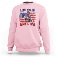 Living In America Funny Patriotic Heavyweight Boxer Sweatshirt Vintage Distressed Flag Uncle Sam Hat Boxing Champion