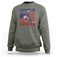Living In America Funny Patriotic Heavyweight Boxer Sweatshirt Vintage Distressed Flag Uncle Sam Hat Boxing Champion