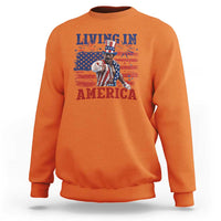 Living In America Funny Patriotic Heavyweight Boxer Sweatshirt Vintage Distressed Flag Uncle Sam Hat Boxing Champion