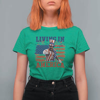 Living In America Funny Patriotic Heavyweight Boxer T Shirt For Women Vintage Distressed Flag Uncle Sam Hat Boxing Champion