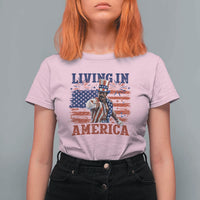 Living In America Funny Patriotic Heavyweight Boxer T Shirt For Women Vintage Distressed Flag Uncle Sam Hat Boxing Champion