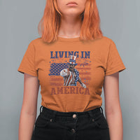Living In America Funny Patriotic Heavyweight Boxer T Shirt For Women Vintage Distressed Flag Uncle Sam Hat Boxing Champion