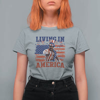Living In America Funny Patriotic Heavyweight Boxer T Shirt For Women Vintage Distressed Flag Uncle Sam Hat Boxing Champion