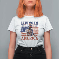 Living In America Funny Patriotic Heavyweight Boxer T Shirt For Women Vintage Distressed Flag Uncle Sam Hat Boxing Champion