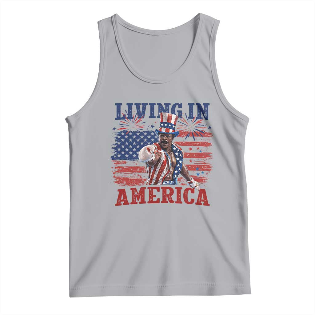 Living In America Funny Patriotic Heavyweight Boxer Tank Top Vintage Distressed Flag Uncle Sam Hat Boxing Champion