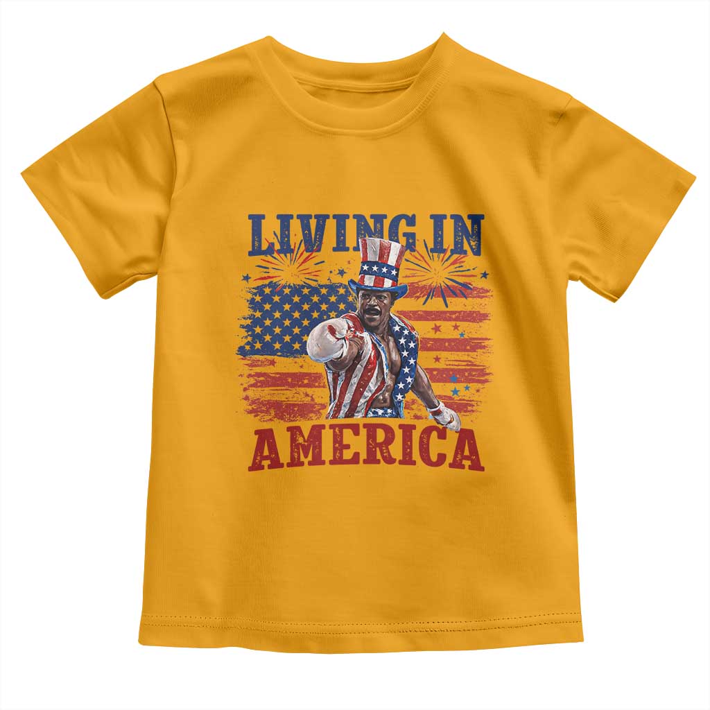 Living In America Funny Patriotic Heavyweight Boxer Toddler T Shirt Vintage Distressed Flag Uncle Sam Hat Boxing Champion