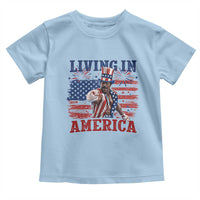 Living In America Funny Patriotic Heavyweight Boxer Toddler T Shirt Vintage Distressed Flag Uncle Sam Hat Boxing Champion