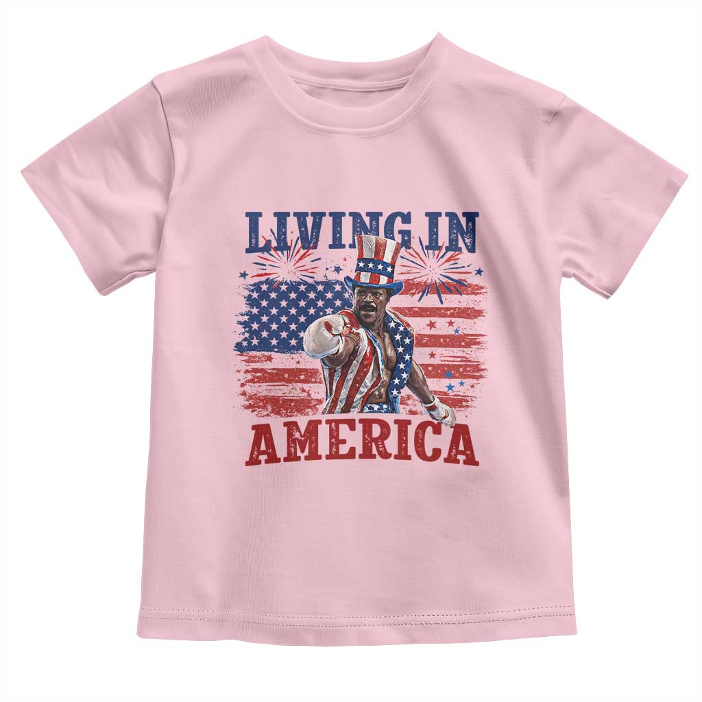 Living In America Funny Patriotic Heavyweight Boxer Toddler T Shirt Vintage Distressed Flag Uncle Sam Hat Boxing Champion