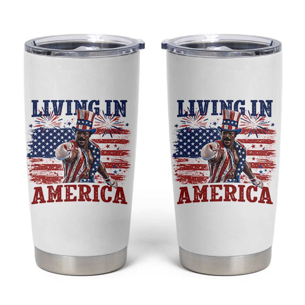 Living In America Funny Patriotic Heavyweight Boxer Tumbler Cup Vintage Distressed Flag Uncle Sam Hat Boxing Champion
