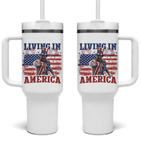 Living In America Funny Patriotic Heavyweight Boxer Tumbler With Handle Vintage Distressed Flag Uncle Sam Hat Boxing Champion