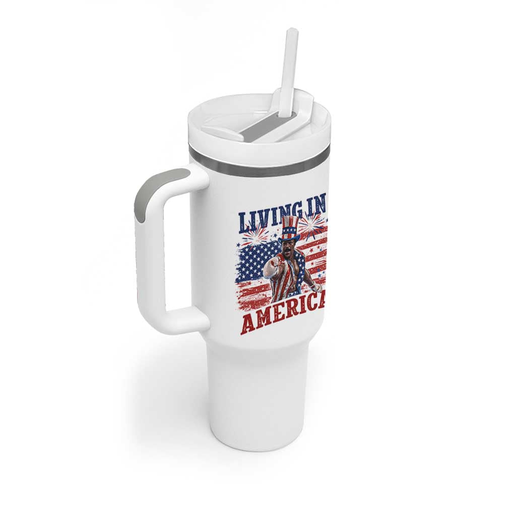Living In America Funny Patriotic Heavyweight Boxer Tumbler With Handle Vintage Distressed Flag Uncle Sam Hat Boxing Champion