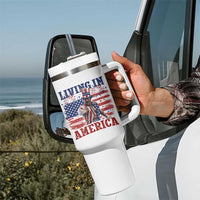 Living In America Funny Patriotic Heavyweight Boxer Tumbler With Handle Vintage Distressed Flag Uncle Sam Hat Boxing Champion