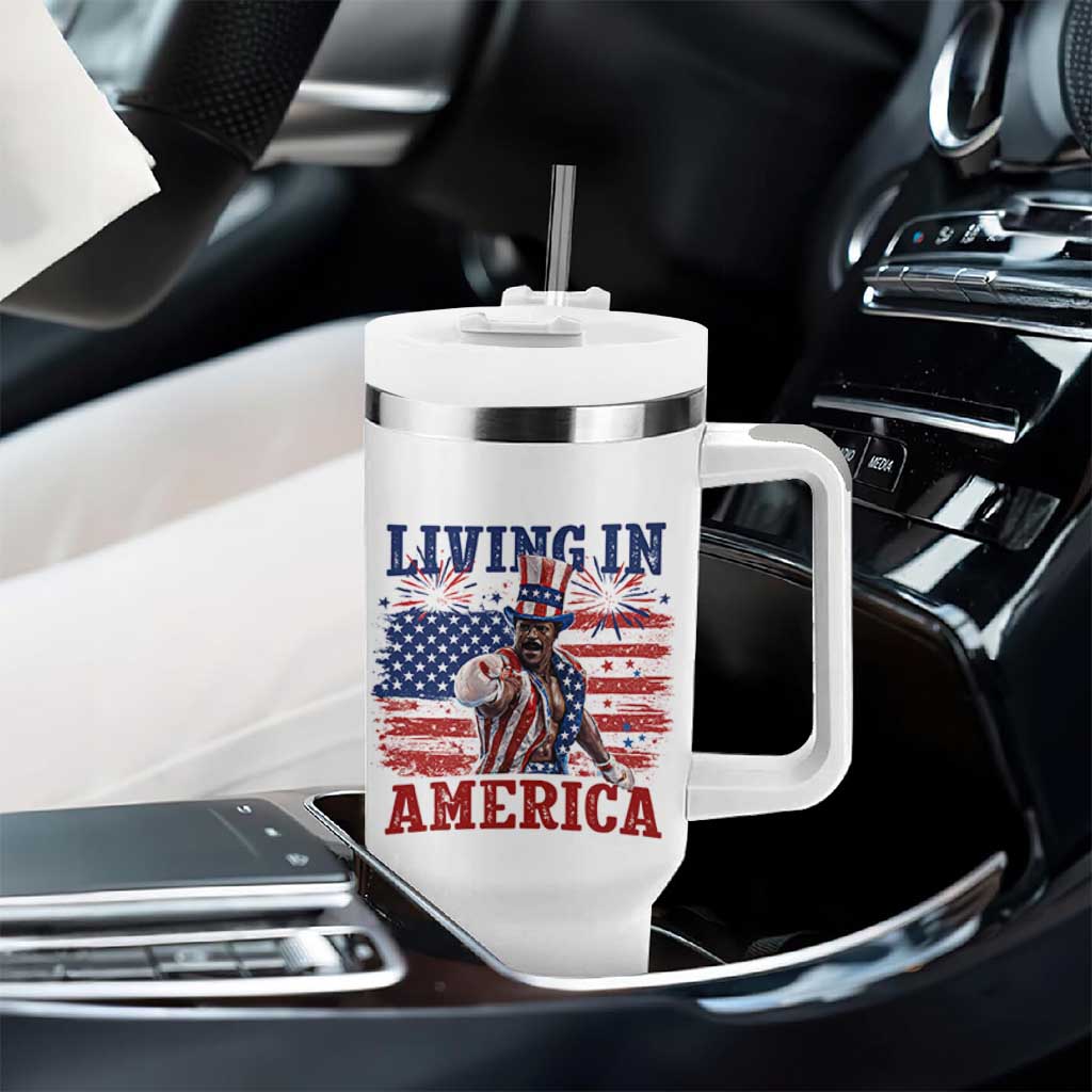 Living In America Funny Patriotic Heavyweight Boxer Tumbler With Handle Vintage Distressed Flag Uncle Sam Hat Boxing Champion