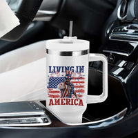 Living In America Funny Patriotic Heavyweight Boxer Tumbler With Handle Vintage Distressed Flag Uncle Sam Hat Boxing Champion